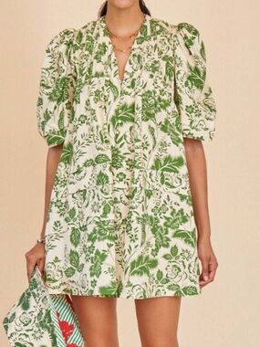 Hunter Bell NWT Jenkins Dress in Green Gardens Floral Puff-Sleeve Mini Dress XS